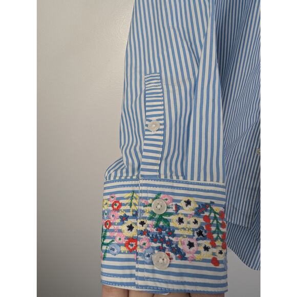Boden Agnes Striped Floral Embroidered Oversized Button Down Shirt - Picture 4 of 8